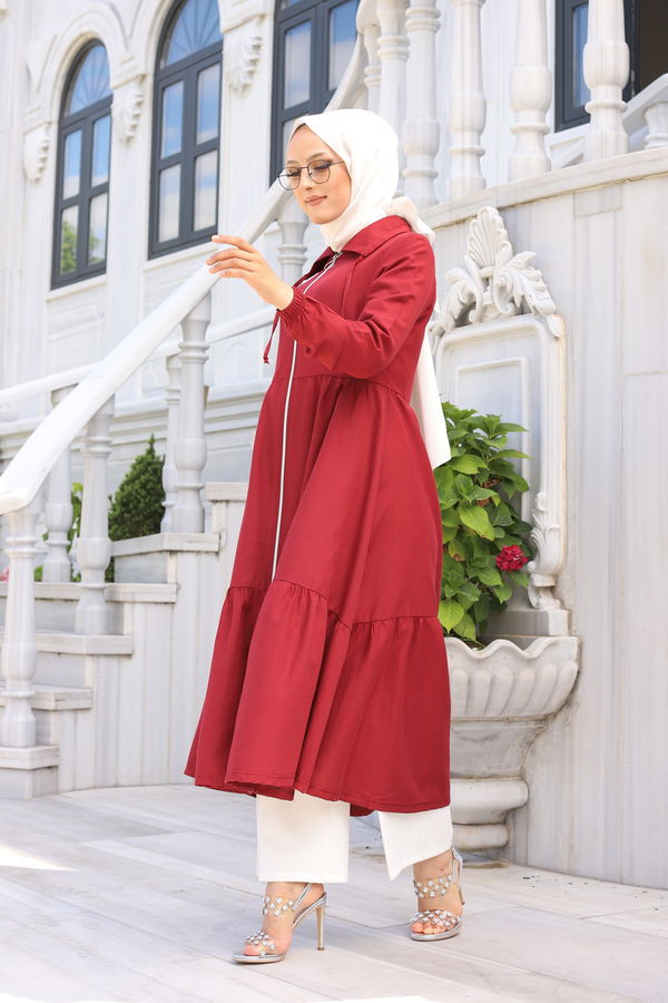 3067 FERMUARLI ELBİSE Bordo - 3067 BORDO