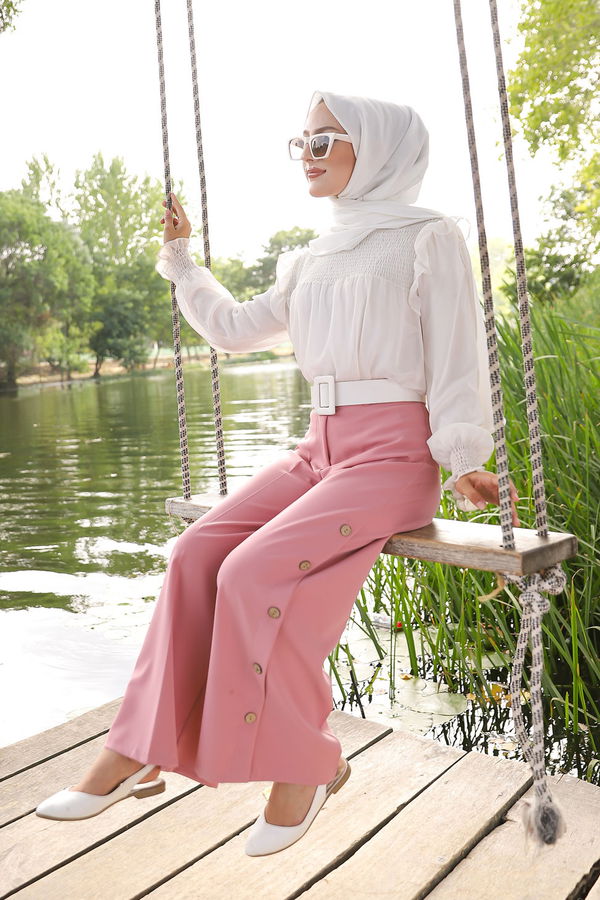 8502 DUGME DETAY PANTOLON Pembe - 8502