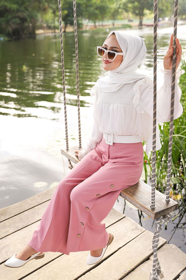 8502 DUGME DETAY PANTOLON Pembe - 8502