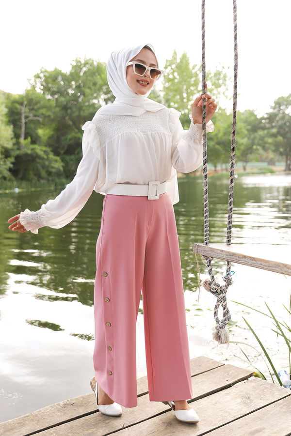 8502 DUGME DETAY PANTOLON Pembe - 8502