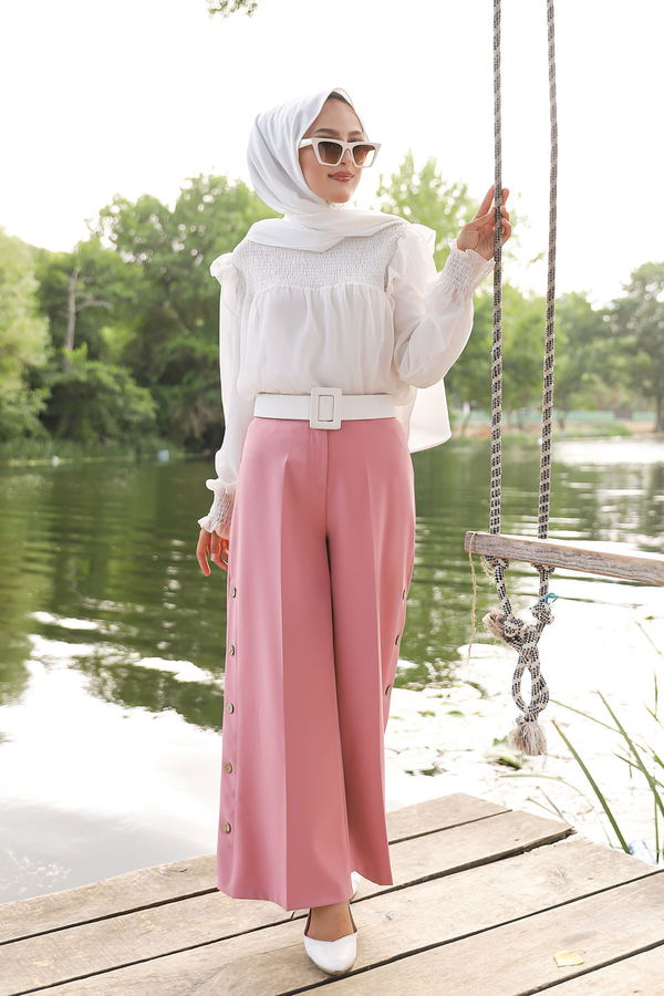 8502 DUGME DETAY PANTOLON Pembe - 8502