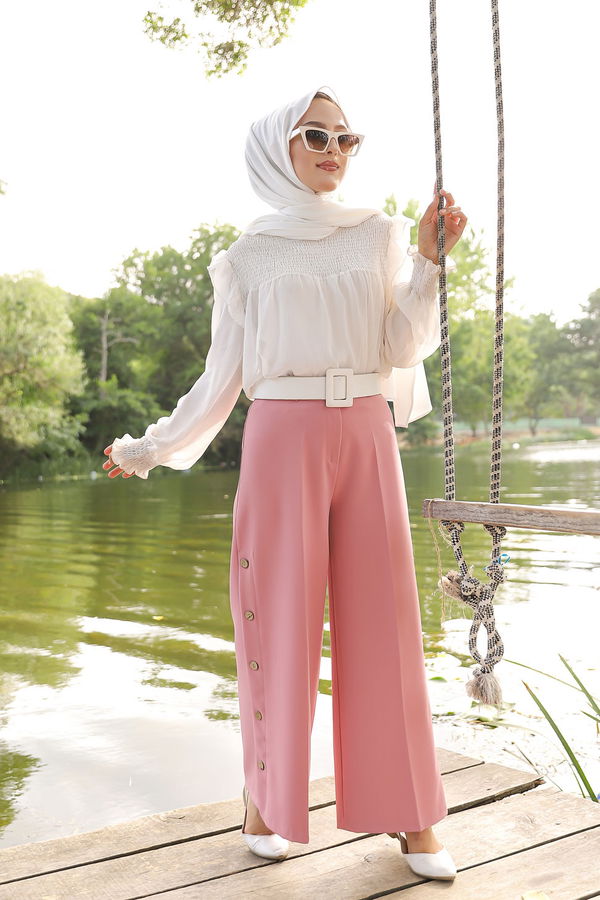 8502 DUGME DETAY PANTOLON Pembe - 8502