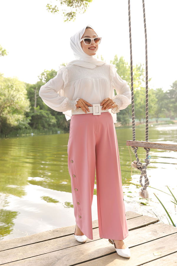 8502 DUGME DETAY PANTOLON Pembe - 8502