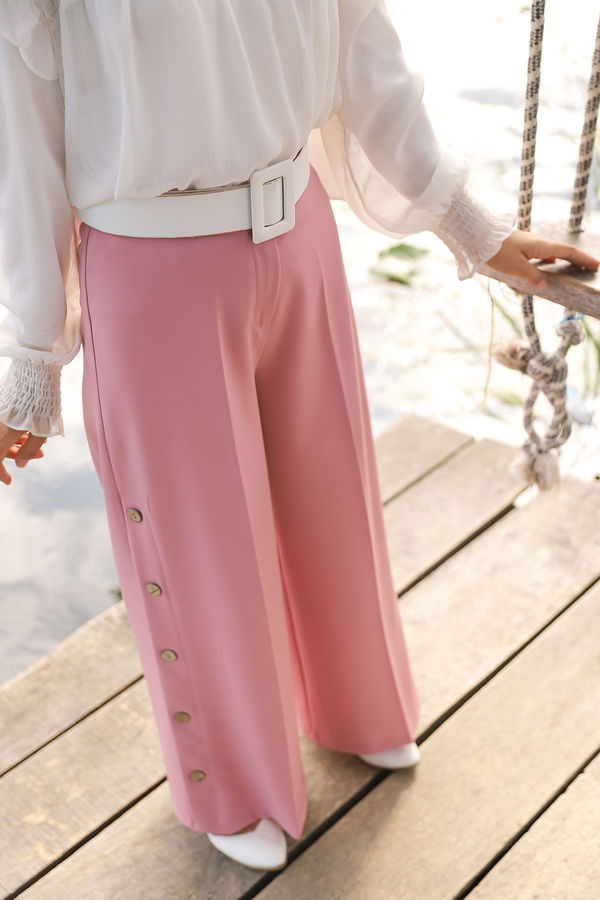 8502 DUGME DETAY PANTOLON Pembe - 8502