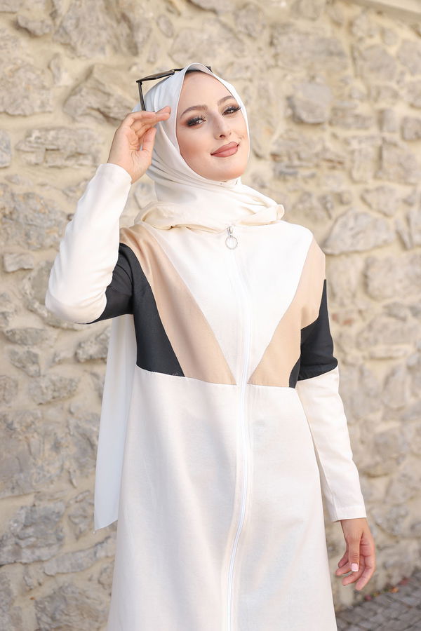 3082 KAPSONLU TUNİK Bej - 3082