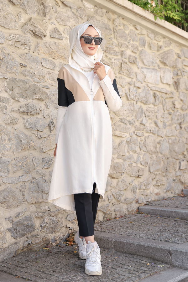 3082 KAPSONLU TUNİK Bej - 3082