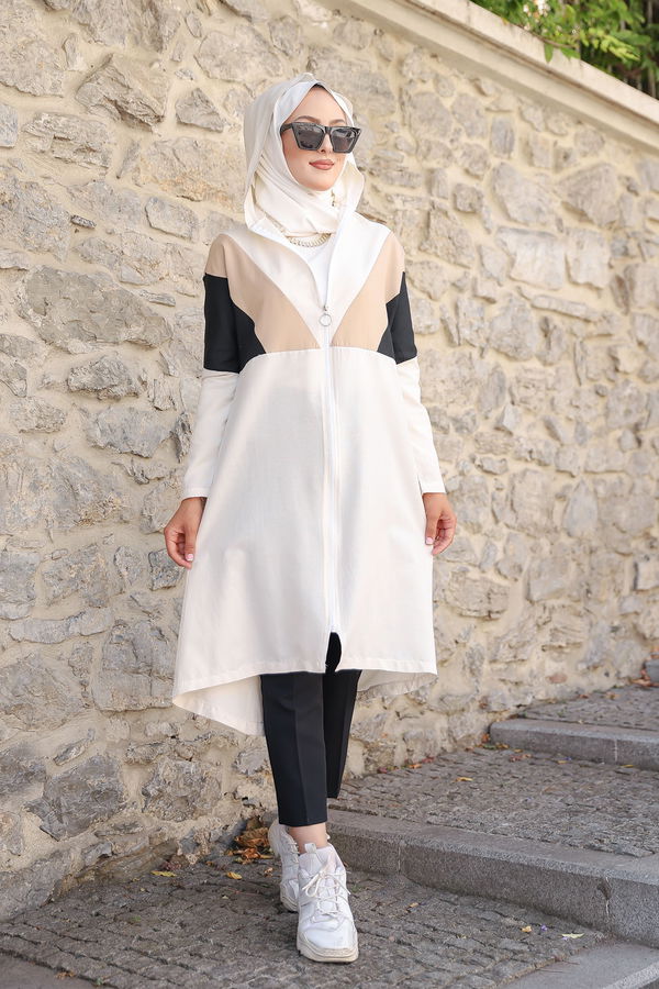 3082 KAPSONLU TUNİK Bej - 3082