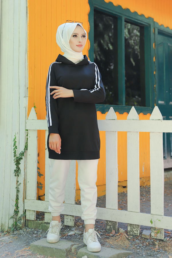 KOL SERITLI TUNIK Siyah - 2828