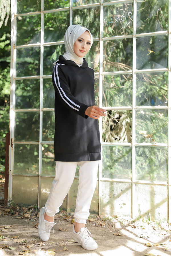 KOL SERITLI TUNIK Siyah - 2828