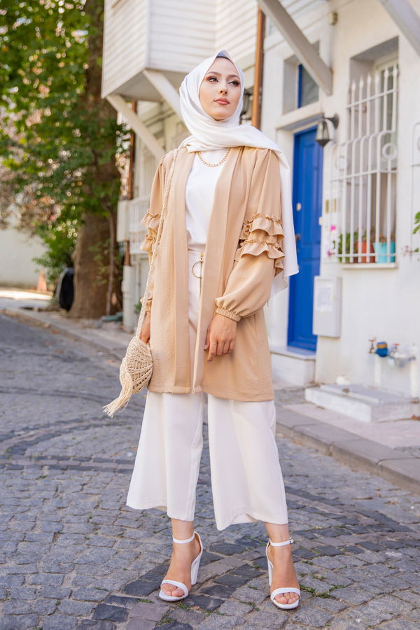 3252 KOLU FIRFIRLI CEKET Bej - 3252