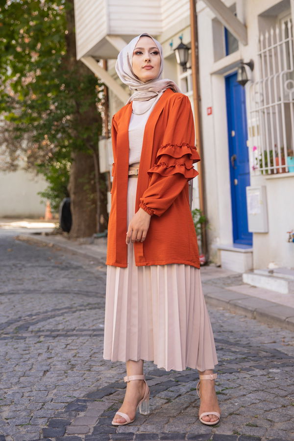 3252 KOLU FIRFIRLI CEKET Kiremit - 3252