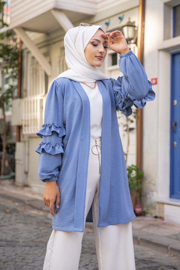 3252 KOLU FIRFIRLI CEKET Mavi - 3252 MAVİ