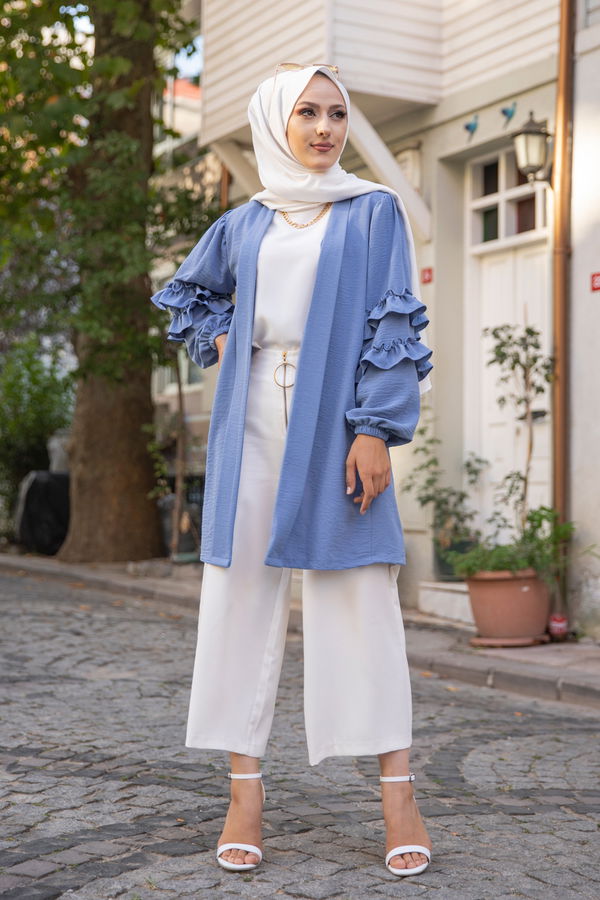 3252 KOLU FIRFIRLI CEKET Mavi - 3252 MAVİ