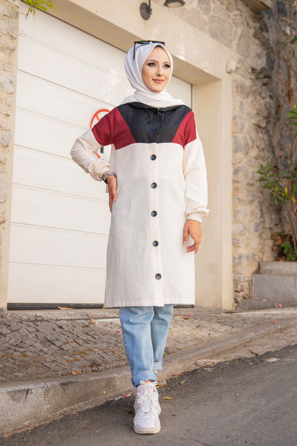 3063 KAPŞONLU TUNİK Bordo - 3063