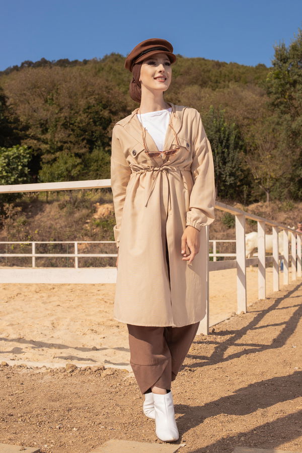 3072 KUŞ GOZLU TRENÇ Bej - 3072
