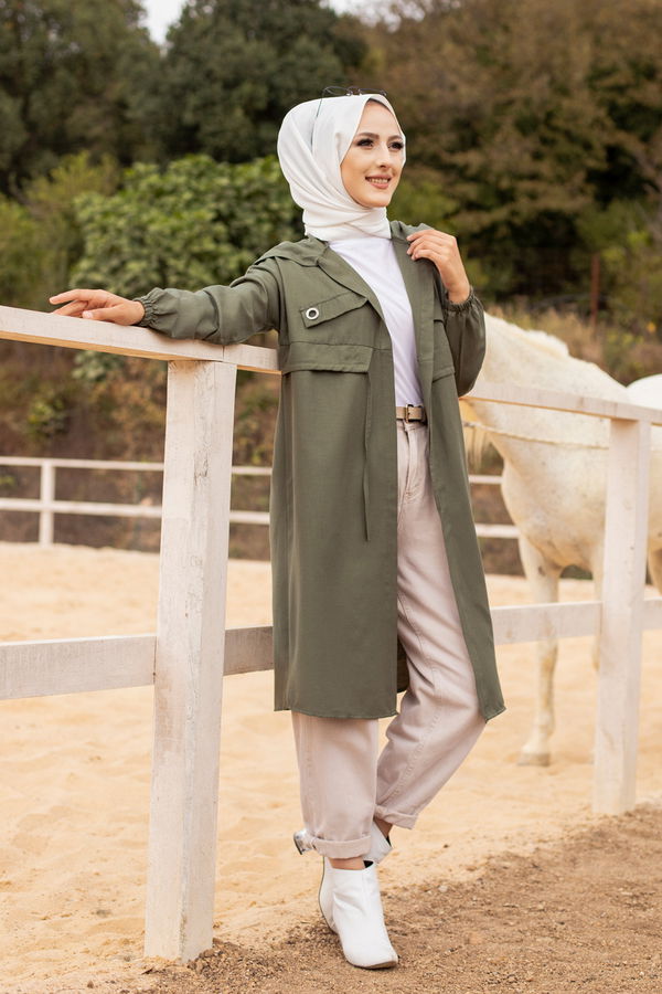 3072 KUŞ GOZLU TRENÇ Haki - 3072 HAKİ