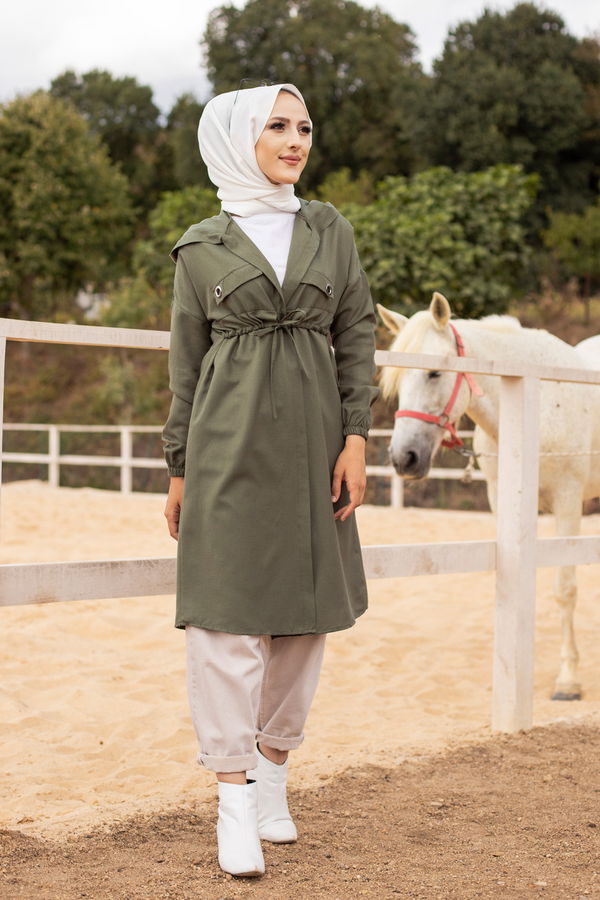 3072 KUŞ GOZLU TRENÇ Haki - 3072 HAKİ
