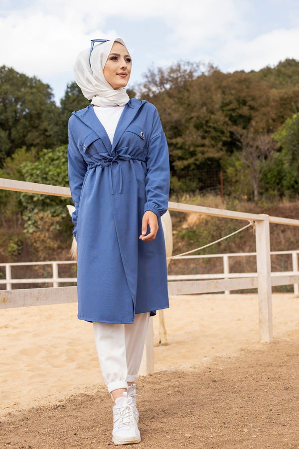 3072 KUŞ GOZLU TRENÇ Mavi - 3072