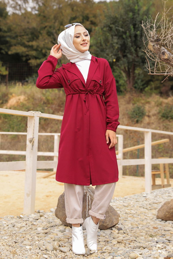 3072 KUŞ GOZLU TRENÇ Bordo - 3072 BORDO