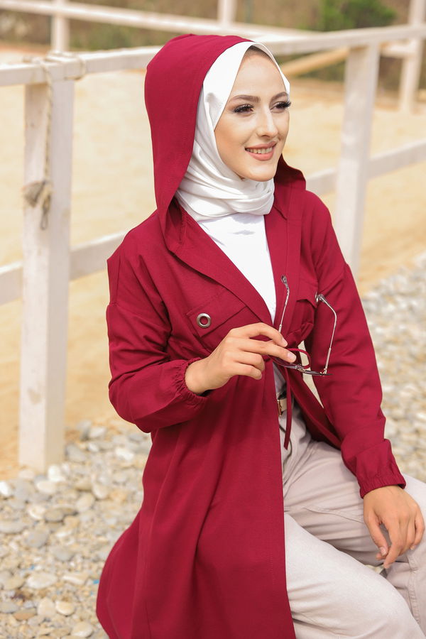 3072 KUŞ GOZLU TRENÇ Bordo - 3072 BORDO