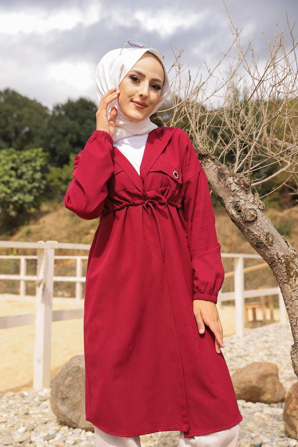 3072 KUŞ GOZLU TRENÇ Bordo - 3072 BORDO