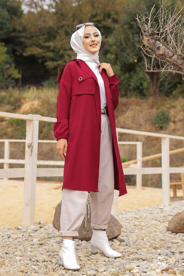 3072 KUŞ GOZLU TRENÇ Bordo - 3072 BORDO