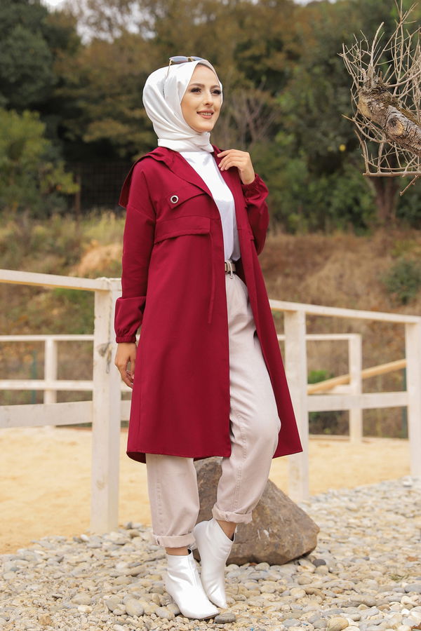 3072 KUŞ GOZLU TRENÇ Bordo - 3072 BORDO