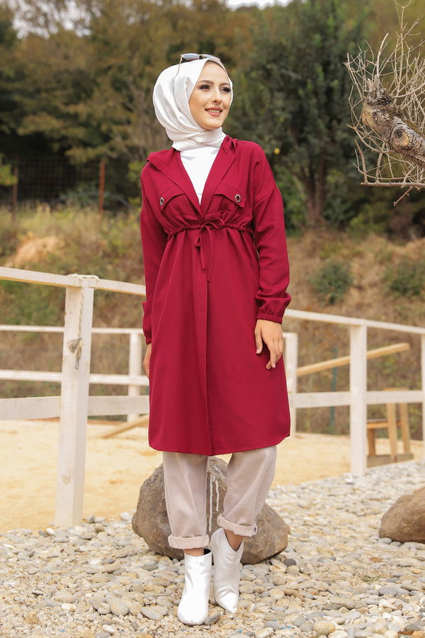 3072 KUŞ GOZLU TRENÇ Bordo - 3072 BORDO