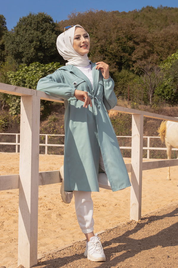 3072 KUŞ GOZLU TRENÇ Yeşil - 3072 YEŞİL