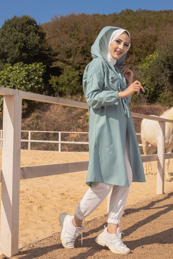 3072 KUŞ GOZLU TRENÇ Yeşil - 3072 YEŞİL
