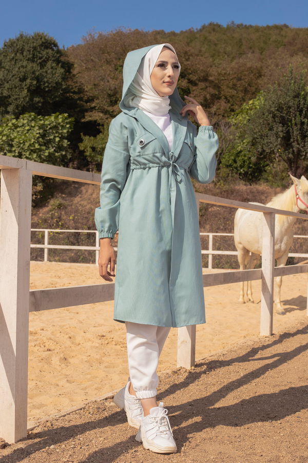 3072 KUŞ GOZLU TRENÇ Yeşil - 3072 YEŞİL