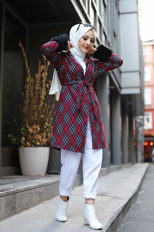 3317 JAKARLI KUŞAKLI KAP Bordo - 3317 BORDO