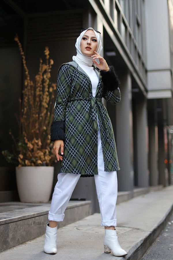 3317 JAKARLI KUŞAKLI KAP Haki - 3317