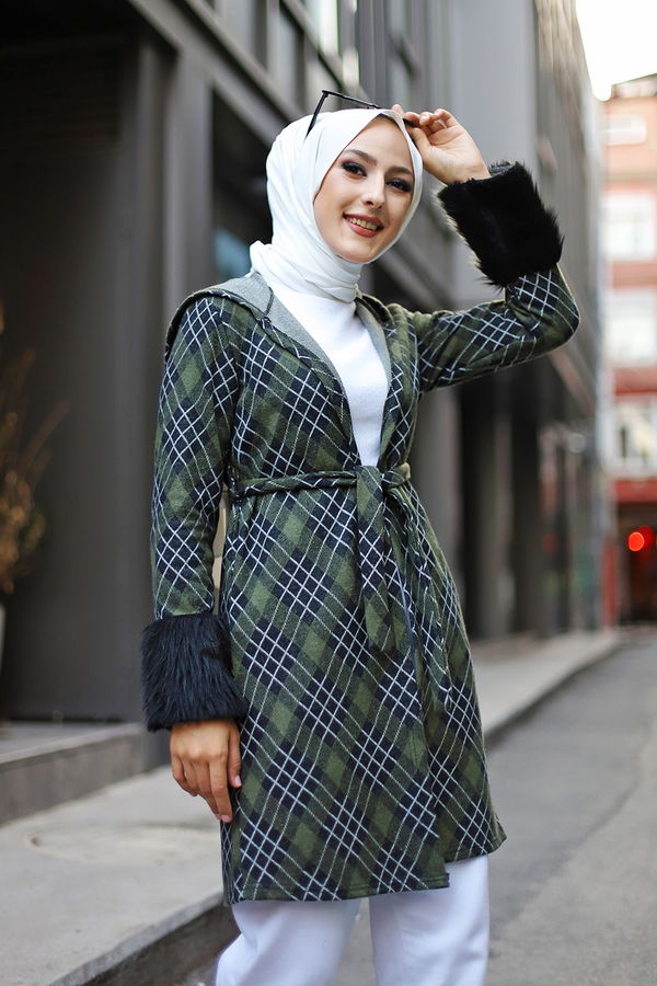 3317 JAKARLI KUŞAKLI KAP Haki - 3317