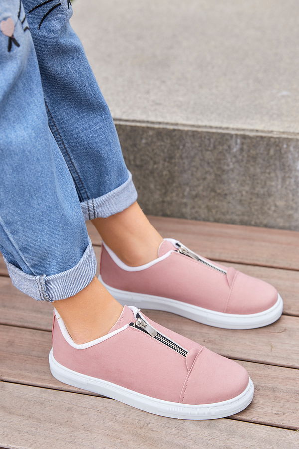 Kadın Pembe Fermuarlı Suet Ayakkabı  - 8716 PEMBE