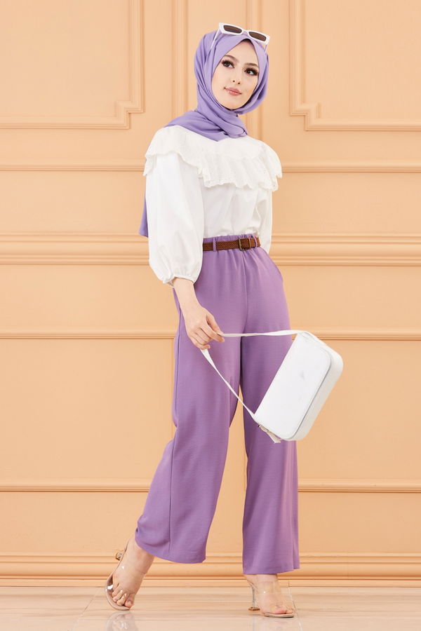 KEMERLI PANTOLON Lila - 20075 LİLA