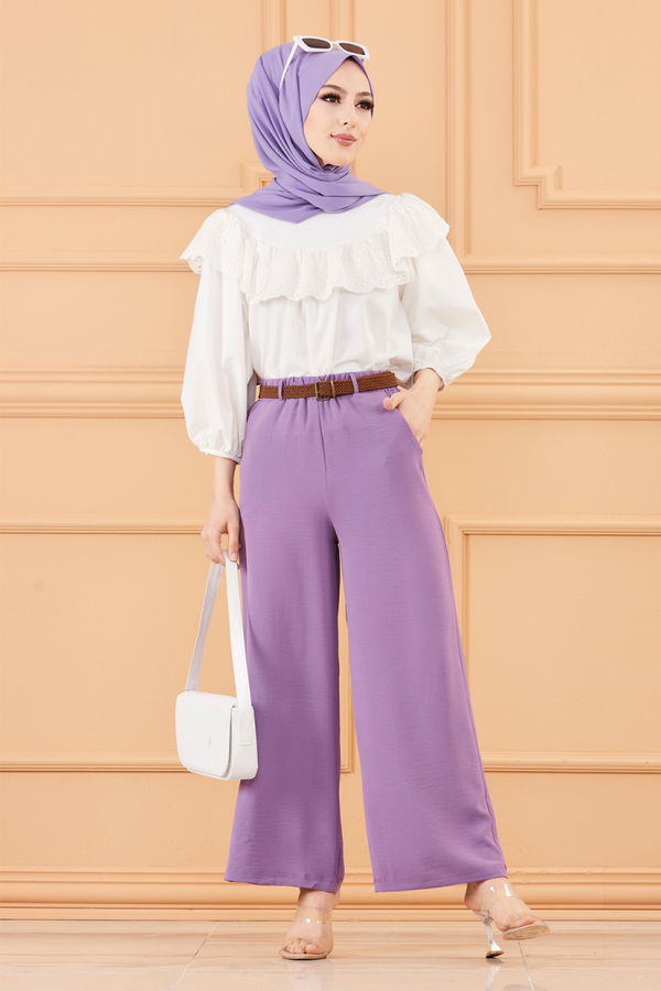 KEMERLI PANTOLON Lila - 20075 LİLA