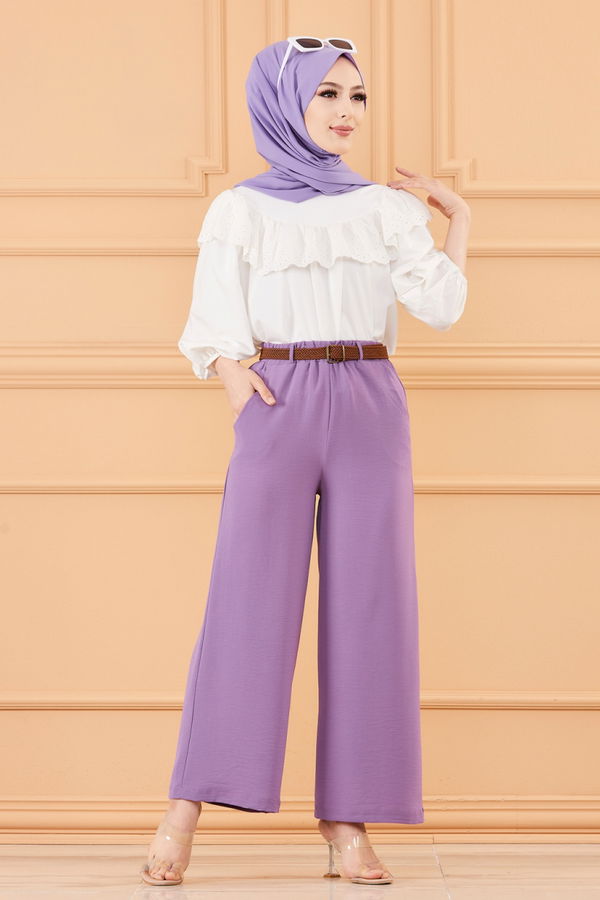 KEMERLI PANTOLON Lila - 20075 LİLA