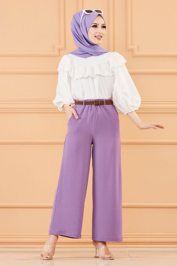 KEMERLI PANTOLON Lila - 20075 LİLA