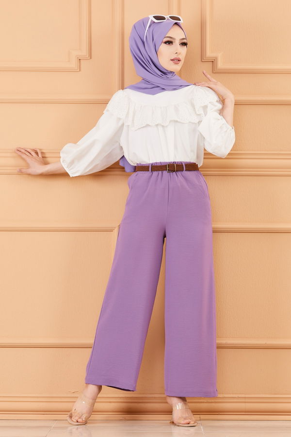 KEMERLI PANTOLON Lila - 20075 LİLA