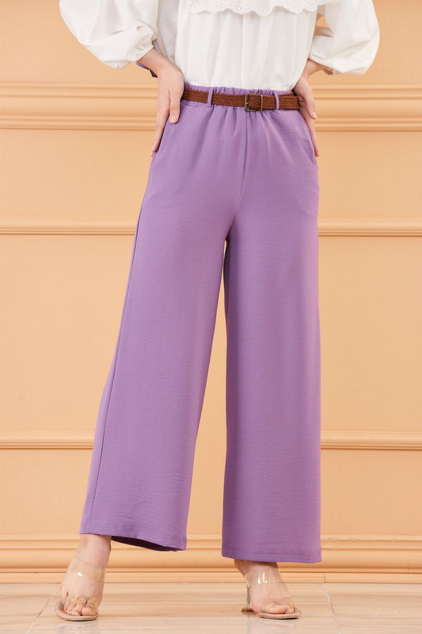 KEMERLI PANTOLON Lila - 20075 LİLA