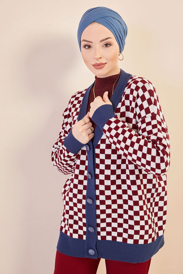 Dugmeli Hırka BORDO LACIVERT - 20752 Bordo - 20752 BORDO