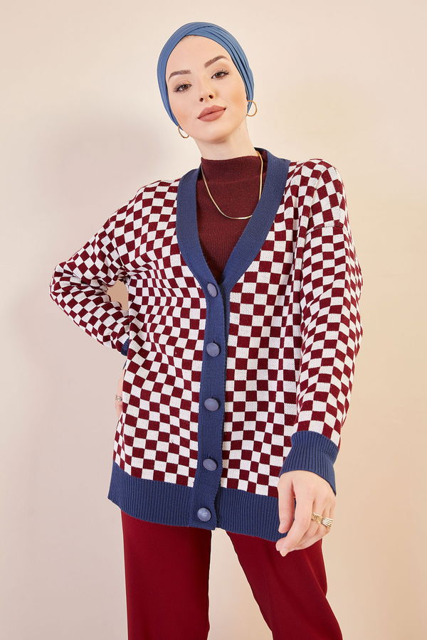 Dugmeli Hırka BORDO LACIVERT - 20752 Bordo - 20752 BORDO