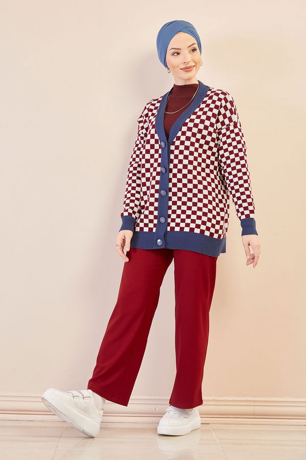 Dugmeli Hırka BORDO LACIVERT - 20752 Bordo - 20752 BORDO