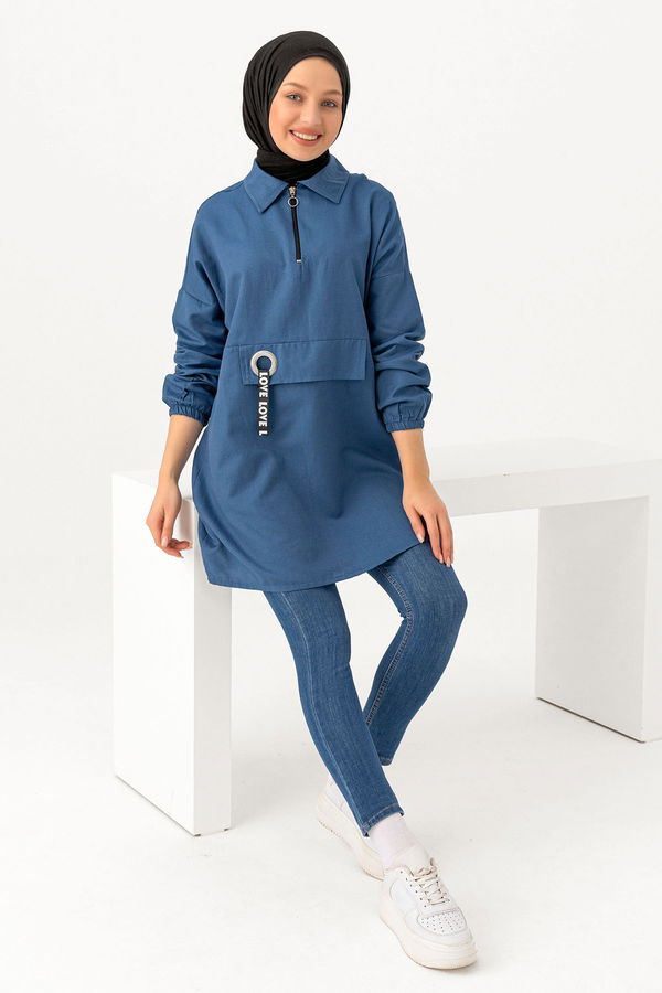 Kuş Gözlü Tunik Mavi - 3479 MAVİ