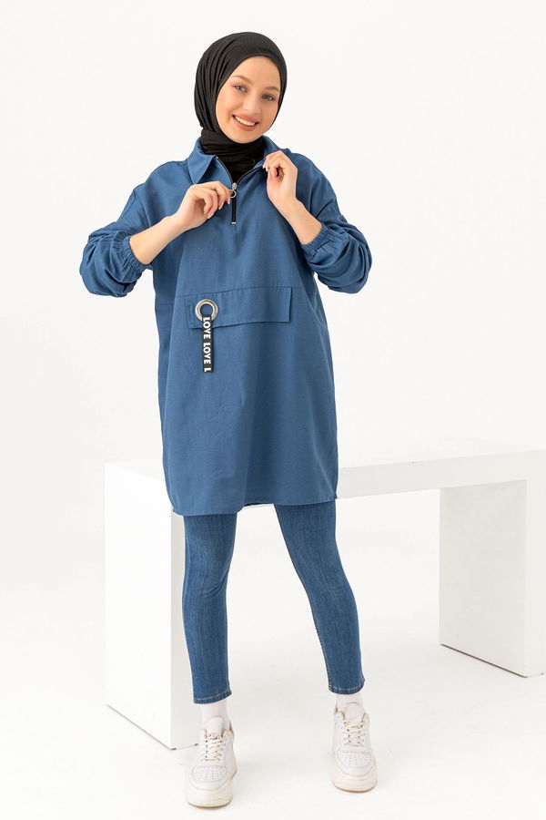 Kuş Gözlü Tunik Mavi - 3479 MAVİ