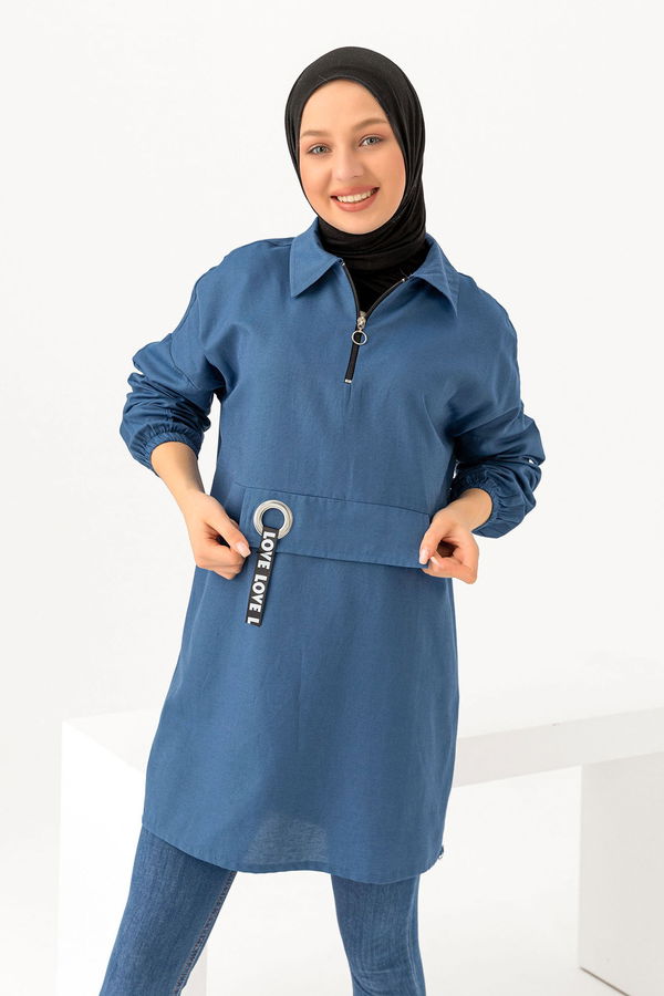 Kuş Gözlü Tunik Mavi - 3479 MAVİ