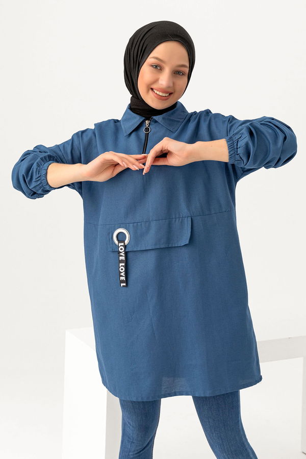 Kuş Gözlü Tunik Mavi - 3479 MAVİ