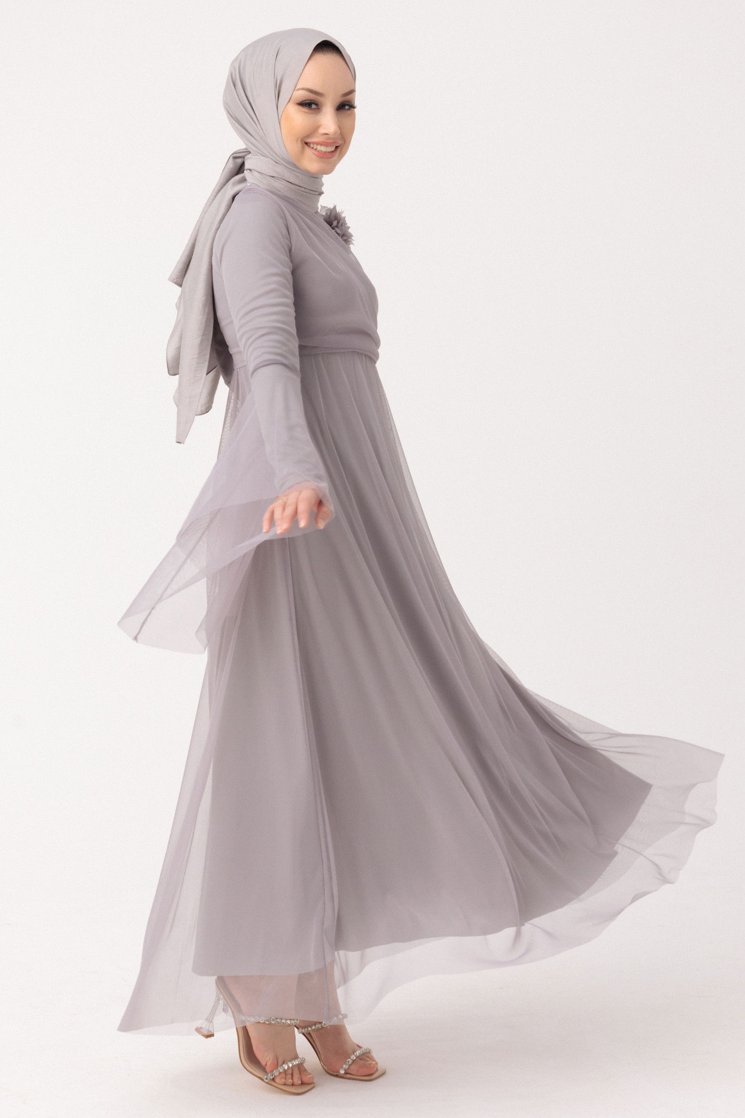 Abiye Elbise Gri - 10304