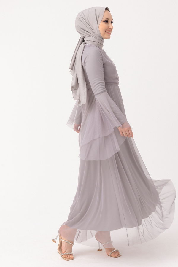 Abiye Elbise Gri - 10304